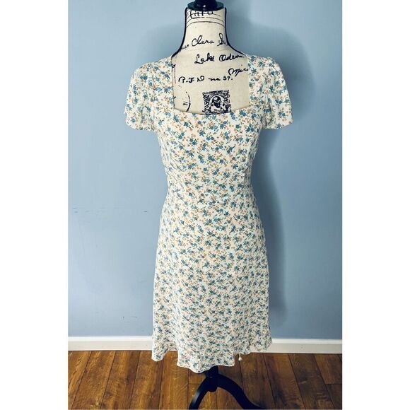 Aveloria Women’s S White Floral Cap Sleeve U-Neck Lined Dress - Picture 3 of 11